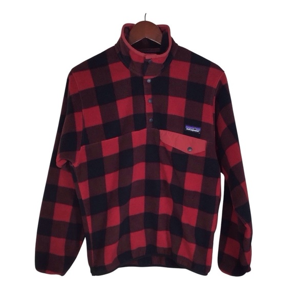 Patagonia Synchilla Snap T Fleece Pullover in Red Buffalo Plaid Size X-Small. - Picture 1 of 12